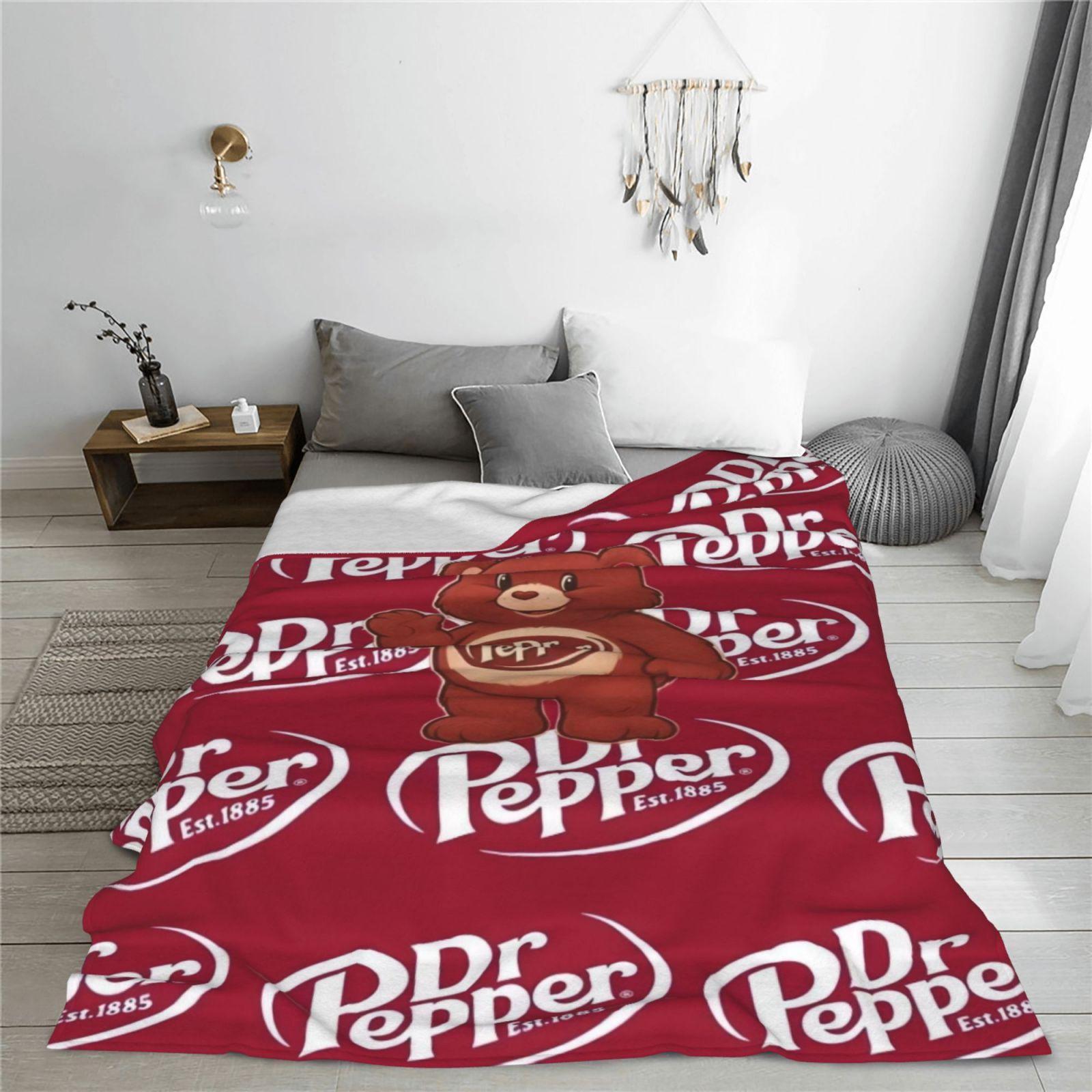 Dr Pepper Care Bear Fleece Blanket, Cute Soda Bear Throw Blanket for Dr Pepper Lovers