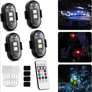 4pcs RGB LED Aircraft Strobe Lights with Remote Control, USB Rechargeable 7-Color Flashing Safety Lights for Motorcycle, Drone, E-Bike, Car