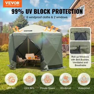 【Summervibes】VEVOR Pop Up Gazebo Tent, Pop-Up Screen Tent 6 Sided Canopy Sun Shelter with 6 Removable Privacy Wind Cloths & Mesh Windows, 10x10FT Quick Set Screen Tent with Mosquito Netting, Army Green