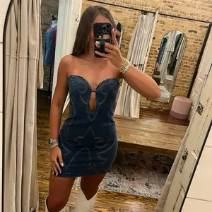 Sweetheart Cutout Denim Mini Dress