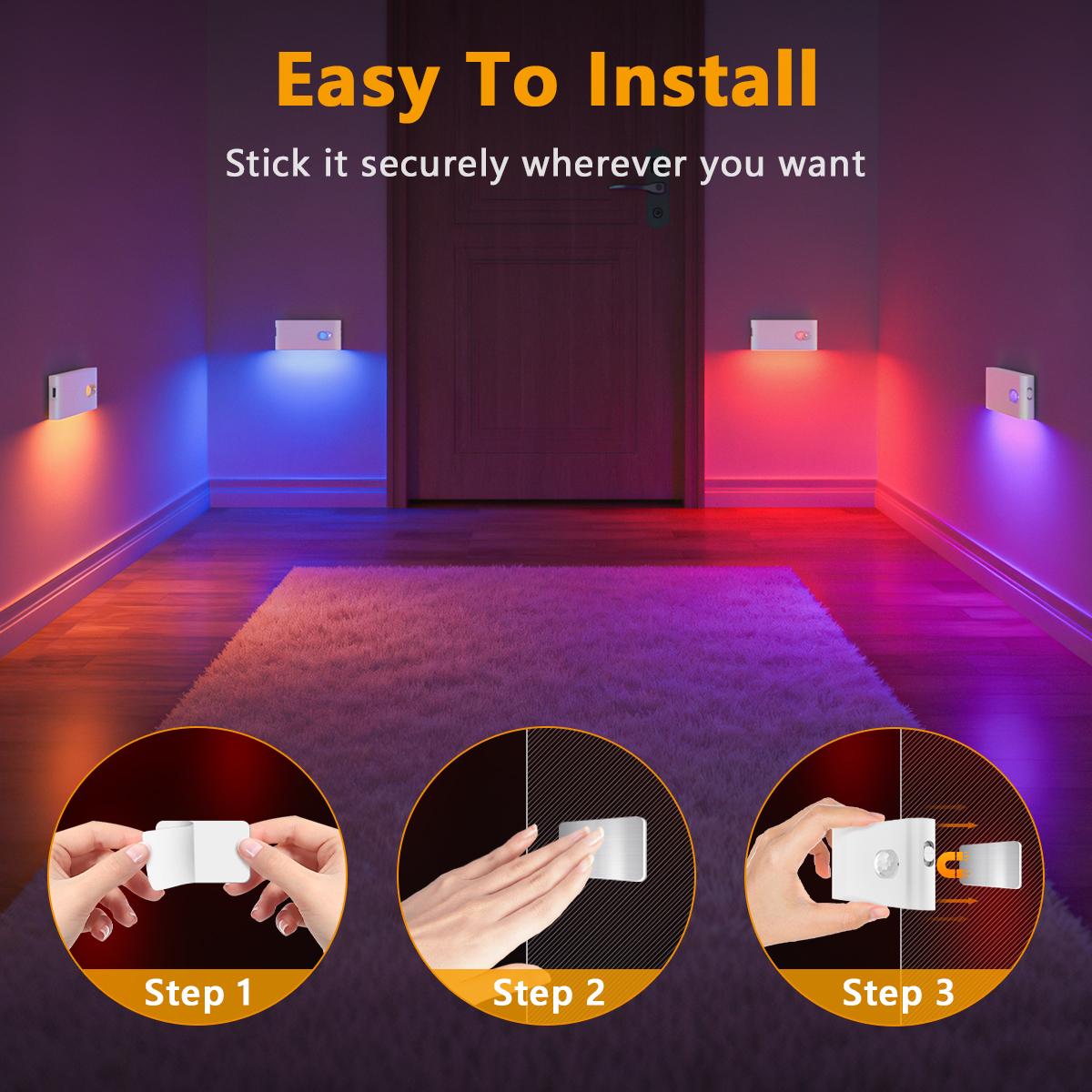 WILLED Rechargeable Motion Sensor Lights Indoor, Adjustable RGB & Warm White Wireless Night Light - Magnetic Stick-On for lighting, Stair,Bathroom, Hallway, Closet, Under Cabinet, Bedroom, Kitchen, Kids' Room WILLED Rechargeable Motion Sensor Lights Indoor, Adjustable RGB & Warm White Wireless Night Light - Magnetic Stick-On for lighting, Stair,Bathroom, Hallway, Closet, Under Cabinet, Bedroom, Kitchen, Kids' Room