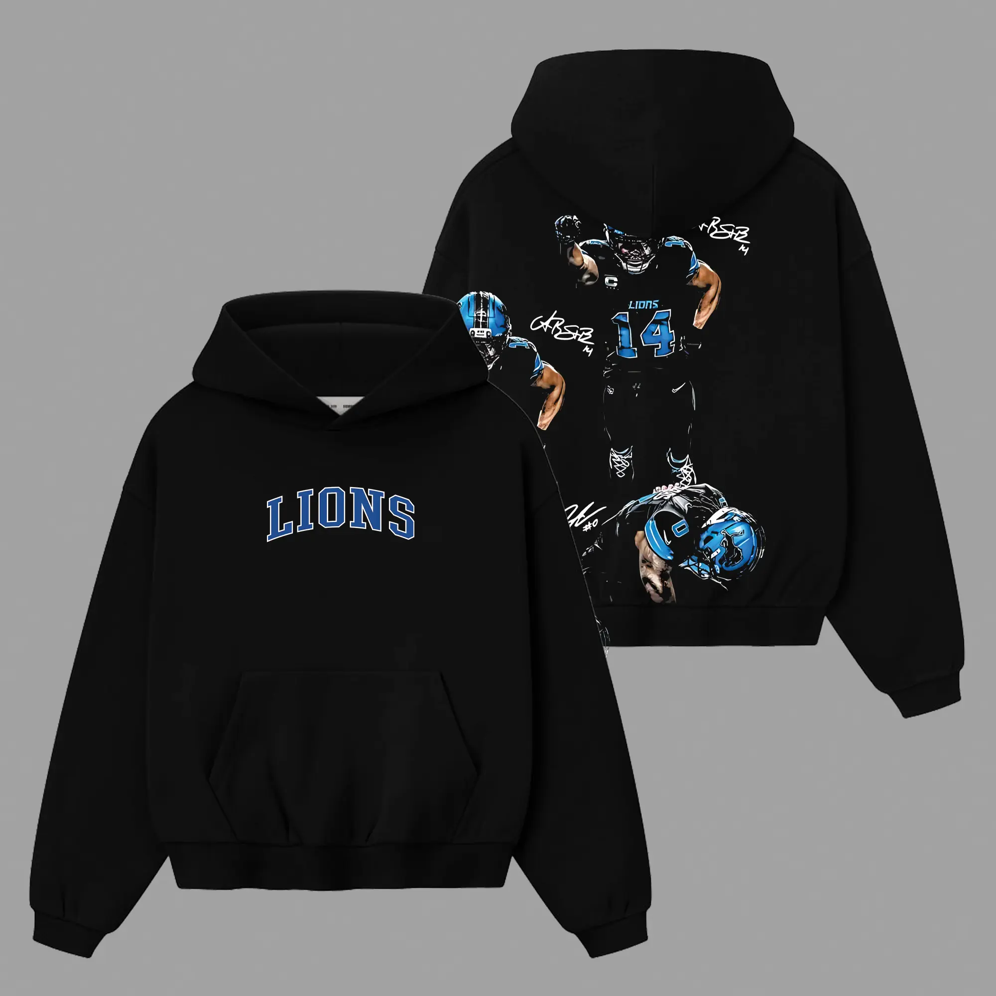 Amon-Ra St. Brow x Jahmyr Gibbs Celly For One Pride Fits Cotton Hoodie Sweatshirt T-Shirt (Made In US), Lions Fans Outfit, Game Day Outfits, Gift For Football Fans, Football Graphic Hoodie