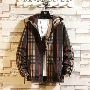 Jacket Slim-Fit Hood Clothes All-Matching Spring Men's Plaid Coat Hoodie Casual