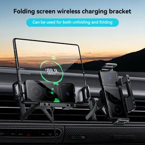 Foldable Wireless Car Charger Stand, Wireless Charging, Single Hand Operation, Dual Motor Clamp, Compatible with Folded/flat Screen Phones, Driving Scene, Car Gadgets