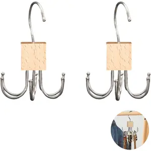 2Pcs 360° Rotatable Belt Hanger Organizer Closet Storage Rack Holds Max 48 Belts Space Saving for Belt Bra Tank Top Tie Scarf Wood Color