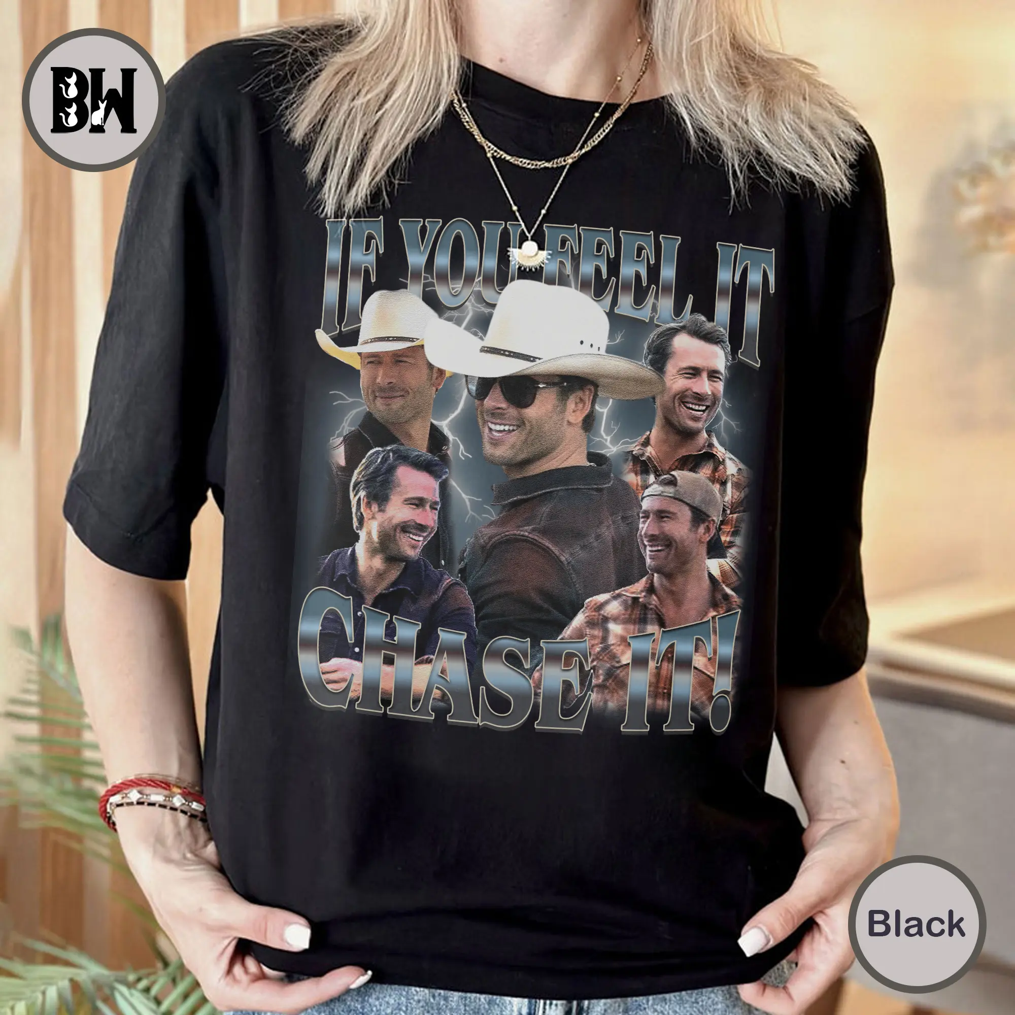 If You Feel It Chase It Unisex T-shirt, Glen Powell As Tyler Owens Unisex Shirt, Gift For Woman And Man Unisex T-Shirt, Full Colors, Full Sizes