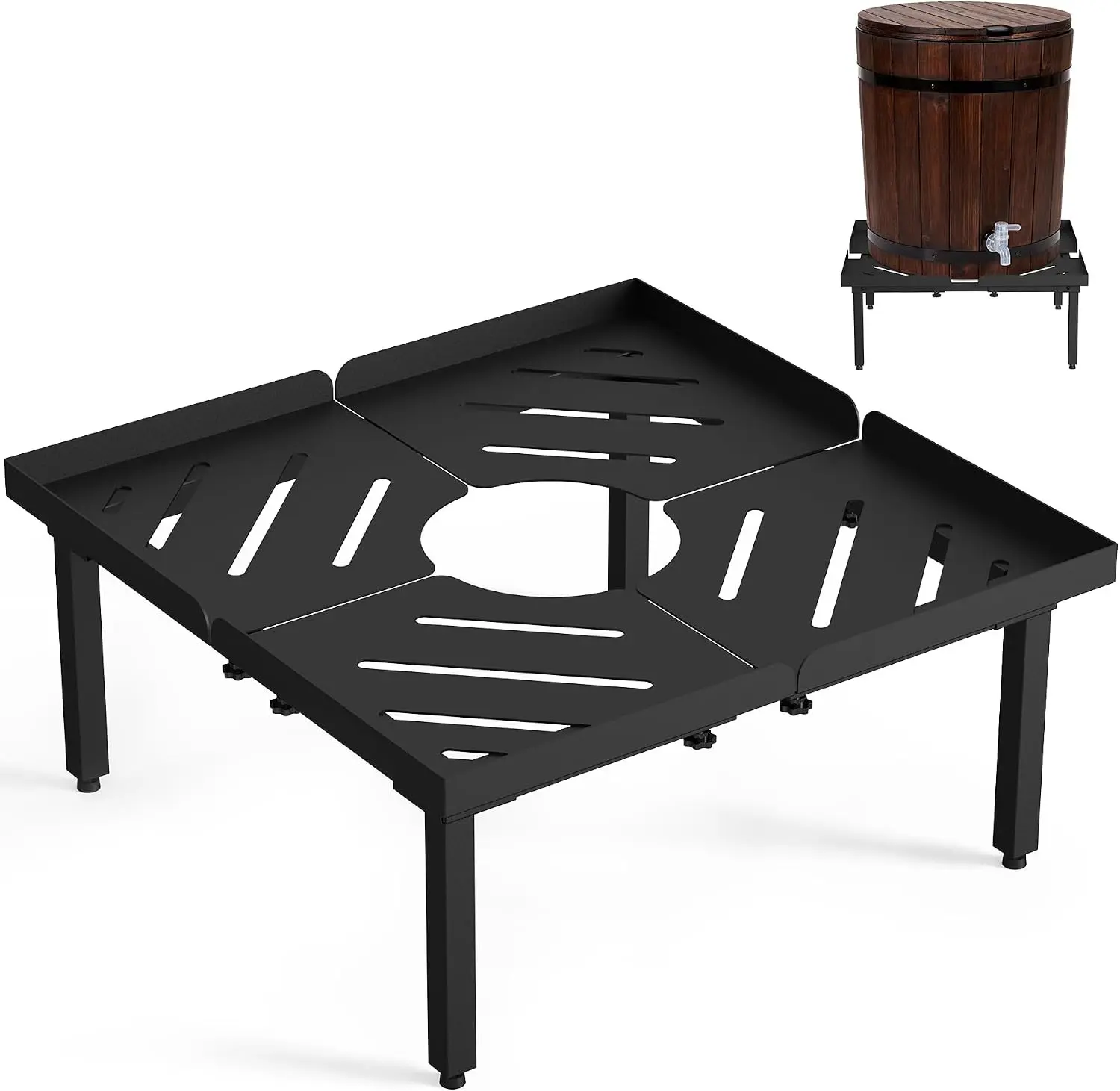 45-100 Gallon Rain Barrel Stand | Length & Width Adjustable, Heavy-duty Steel Stand for Outdoor Rain Barrel