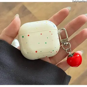 Candy Color Polka Dot AirPods Case - Soft Silicone Protective Device Cover with Tomato Pendant, Shockproof Anti-Drop for AirPods 3/4/Pro/Pro 2, Stylish Tech Fashion Accessory