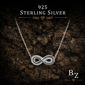 925 Sterling Silver Infinity Necklace for Women with Cubic Zirconias 18”