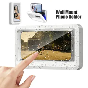 White Shower Phone Holder - 360° Rotatable Adjustable, Waterproof, Anti-Fog, Sensitive Touch Screen, Suitable for Bathroom Wall Mirror, Bathtub