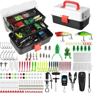 3 Layers Fishing Tackle Box, 213Pcs Fishing Lures Kit with Small Fishing Tools Including Weights Scale, Lip Clip, Hook Remover, Fishing Accessories for Beginners Kids Men Adults