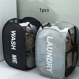 Foldable Laundry Basket, Clothes Storage Basket, Bathroom Dirty Laundry Bin, Novel Folding Pop-Up Mesh Basket, Handle Included, Collapsible Laundry Hamper