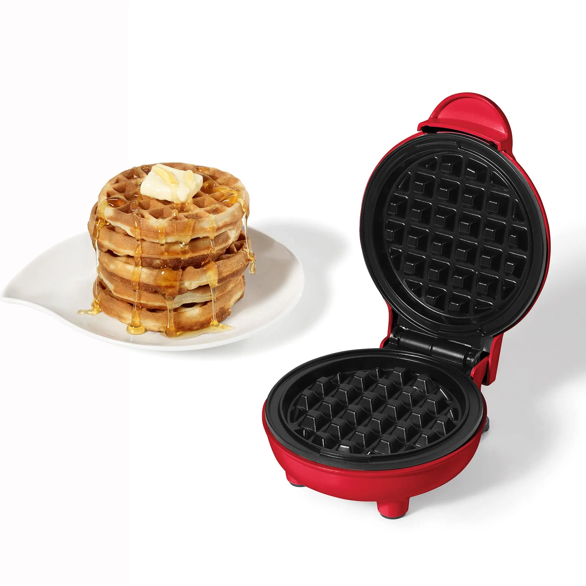 Electric Mini Waffle Maker 4" Non-stick Cooking Surface Easy To Use & Clean 350w  Red