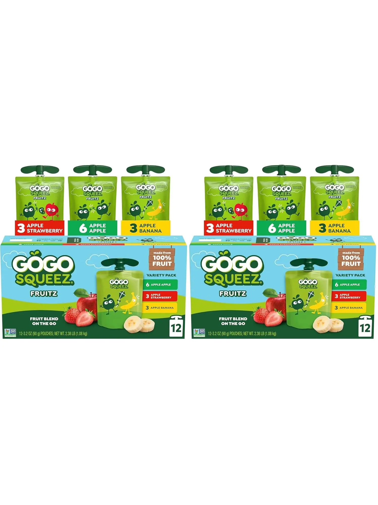 GoGo squeeZ No Sugar Added Applesauce and Fruit Puree, Apple Cinnamon, 3.2 oz Pouches (Pack of 12), Fruit Snacks for Kids, Gluten Free, Nut Free, Recloseable Cap, BPA Free