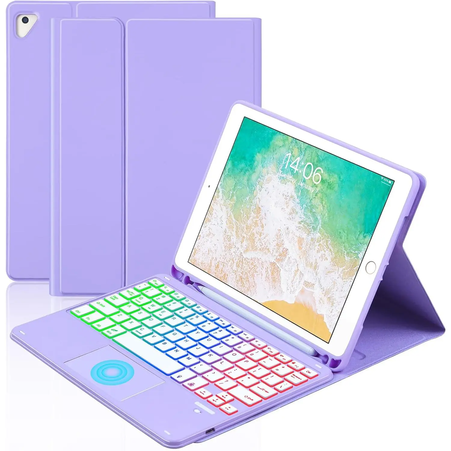 Touchpad Keyboard Case for iPad 6th 2018/5th Generation 2017 9.7 inch, 7-Color Backlight Type-C  Keyboard with Pencil Holder Cover Fit iPad Air 2/Pro 9.7 ()