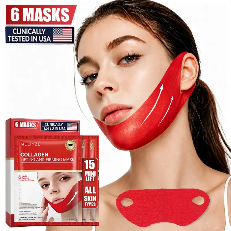 Collagen Lifting & Firming Face Mask with Hyaluronic Acid & Aloe - Moisturizing, Hydrating Jawline Shaper & Double Chin Strap - Neck Tightening, Contour Support for All Skin Types, Moisturizer, Moisture, Aluminum Free, Adults