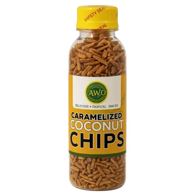 Traditional Caramelized Coconut Chips Snack - 5oz, Low Calorie, Sugar Added, Room Temperature Snack for Adults