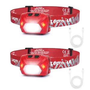 Lepro 2-Pack LED Rechargeable Headlamp, with 6 Modes and Red Green Flashlight, IPX4 Waterproof Super Bright Spot lights Floodlights Flashlights with Adjustable Headband, Type-C Cable, for Work, Camping, Hiking Gear Essentials
