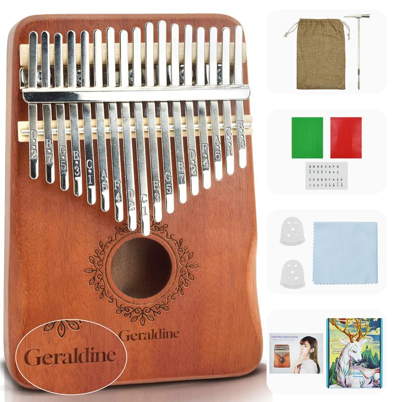 Kalimba Thumb Piano 17 Keys, Portable Mbira Finger Piano Gifts for Kids and Adults Beginners Wood