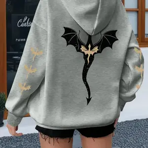 Women's Plus Size Dragon Graphic Hoodie, Casual Long Sleeve Pullover with Kangaroo Pocket, Loose Fit, Thicken Polyester Fabric