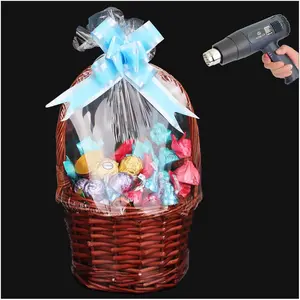 Shrink Wrap Bags for  Baskets 36 count 14x18 Inches Chear PVC Heat Shrink Bags Cellophane Wrap for Packaging Large Bags for Easter, Holiday, Birthday, and Any Occasion