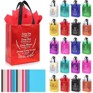 40 count Mothers Day  Verse Christian  Bags Set - 20 Colorful   Bag with Handles & 20 Tissue Paper, Religious  Bag for Church Events, Baptism, Easter, Communion, Congratulations