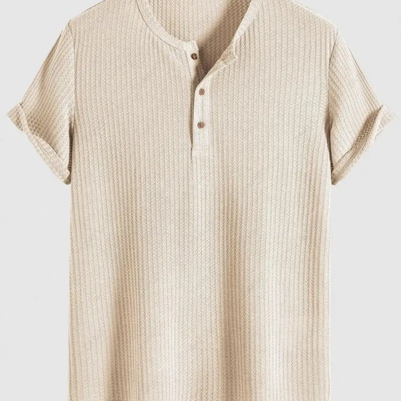 Men's Solid Plain Knit Henley Short Sleeve T-shirt, Regular Fit Casual Round Neck Top for Summer, Daily Wear, Soft Knit Tops