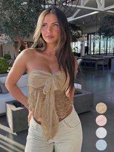 women's solid color lace knot front tube top, casual strapless sleeveless top for summer, fashion women's top for daily wear, going out tops, womenswear, summer top