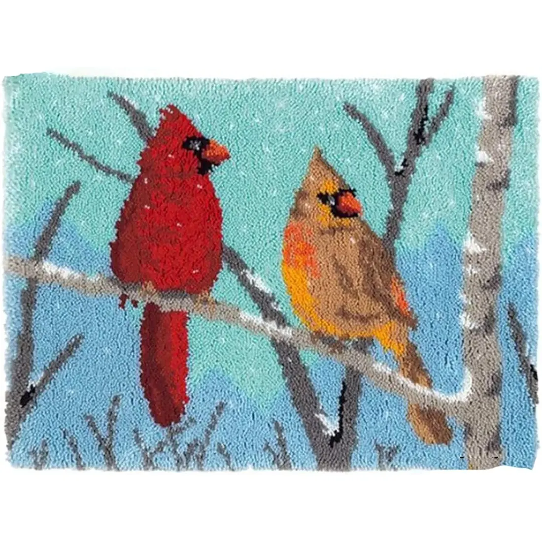 latch hook kits for adults, DIY Handmade Carpet Crochet Needlework Mat Knotted Cushion Tapestry, Red and yellow birds Pattern Pre-Printed, Embroidery Kits Decoration Festival Gift 20.47in*14.96in 52cmx38cm, Friends, Vinyl, Stress Reliever