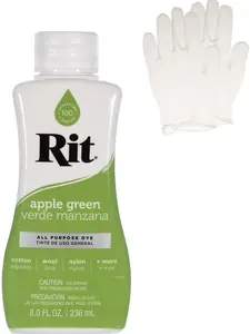 Rit Apple Green 8 oz Liquid Fabric Dye for Clothing Décor & Crafts with Pair of Medium Latex-Free Vinyl Gloves