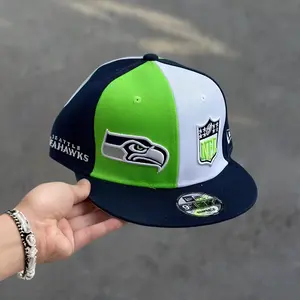 New Era NFL Seattle Seahawks 9FIFTY Snapback Hat Navy Green White Colorblock Flat Brim Adjustable Football Cap Embroidered Logo Streetwear