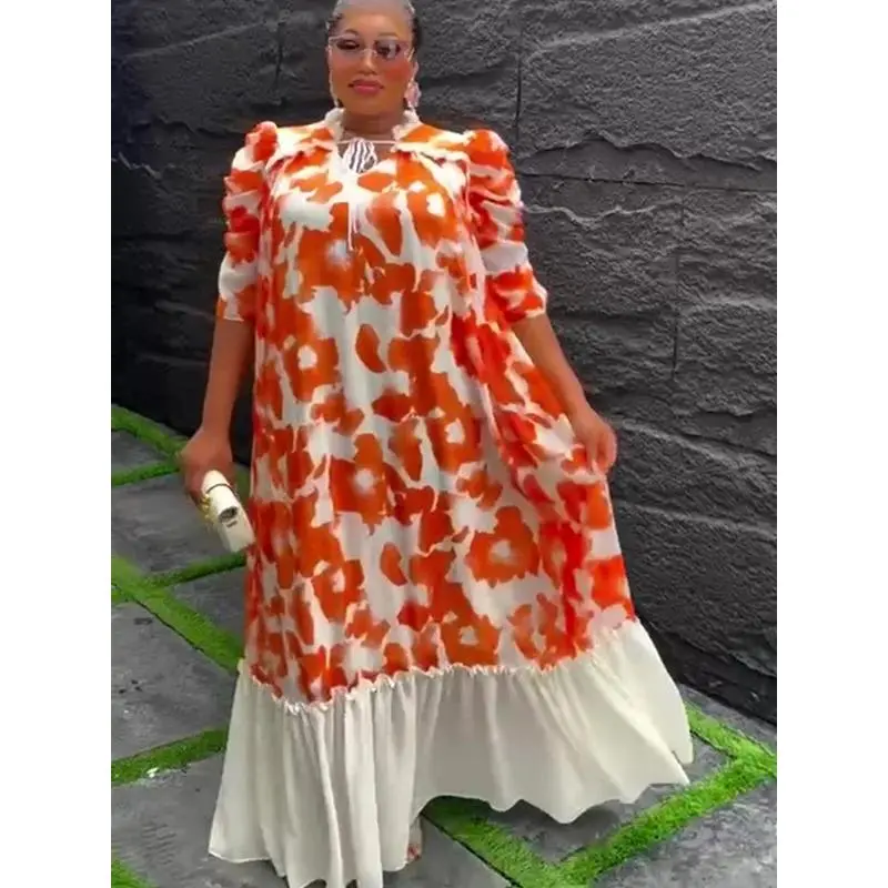 Plus Size African Party Dresses for Women 2025 New Summer Fashion Dashiki Ankara Print Gown Elegant Turkey Muslim Maxi Dress