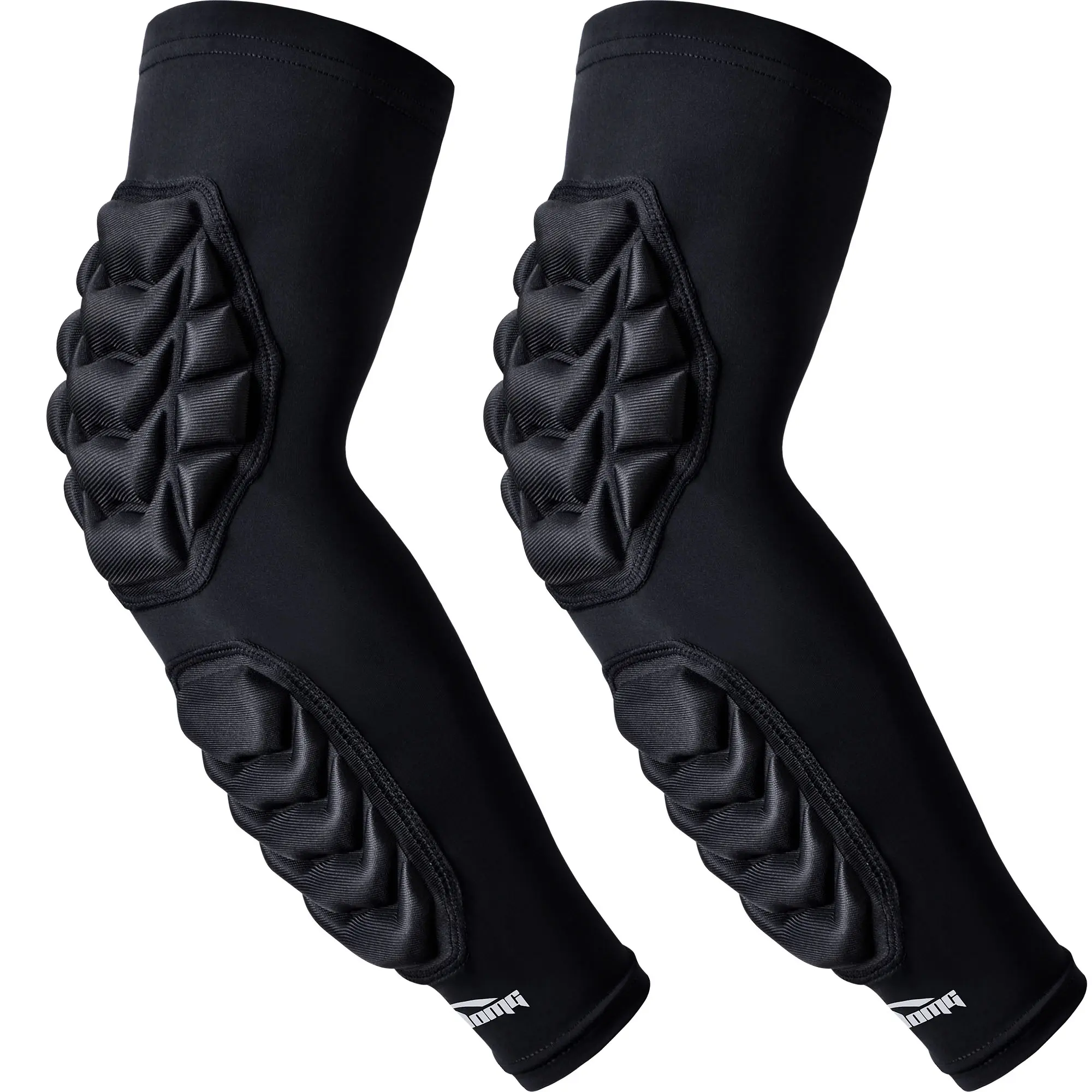 COOLOMG 1 Pair Ergonomic Padded Sports Sleeves, Solid Polyester Blend Arm Pads with Non-Slip Grip for Football, Basketball, Volleyball, Sports Sleeve, Elbow Brace, Comfortable, Coolomg Care Plan, Full Sleeve