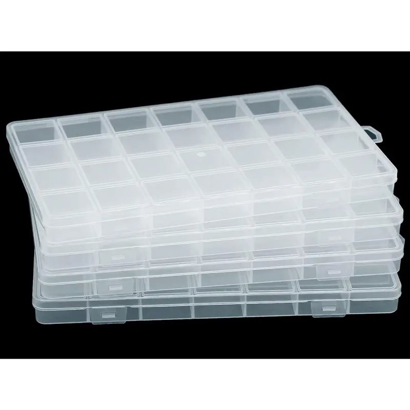 4 Pcs 28 Grids Bead Organizer Set,Plastic Organizer Box with Fixed Dividers-Jewelry,Accessories,and Small Parts Container Clear Box for Jewelry Beads,Sewing,Drawing,Christmas Party Fathersdaygift,Hand Tools Kits