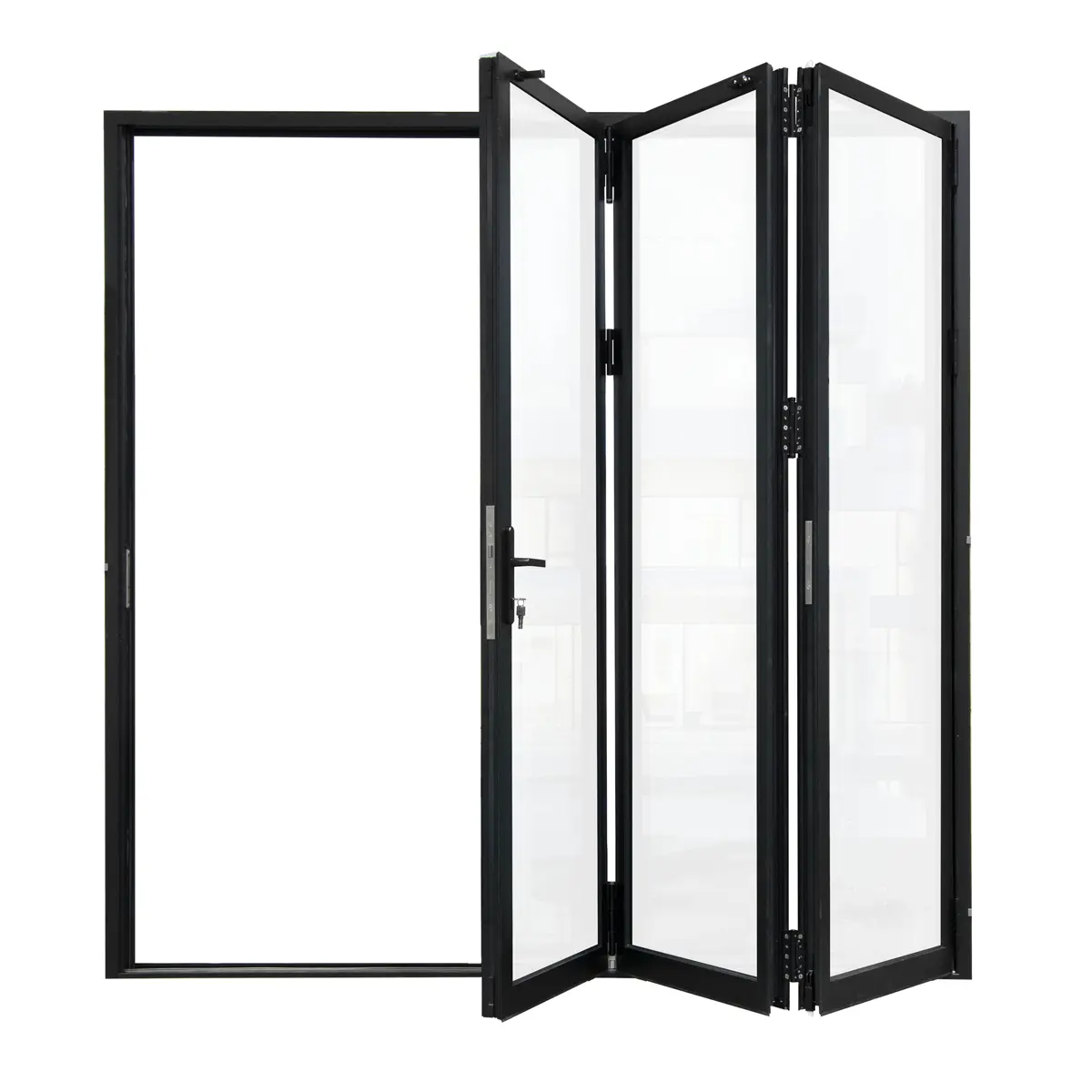 Matte Black Left to Right Out-Swing Thermal Break Aluminum Folding Patio Door with Locks 108 in. x 96 in.