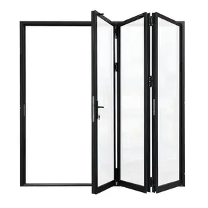 Matte Black Left to Right Out-Swing Thermal Break Aluminum Folding Patio Door with Locks 96 in. x 96 in.