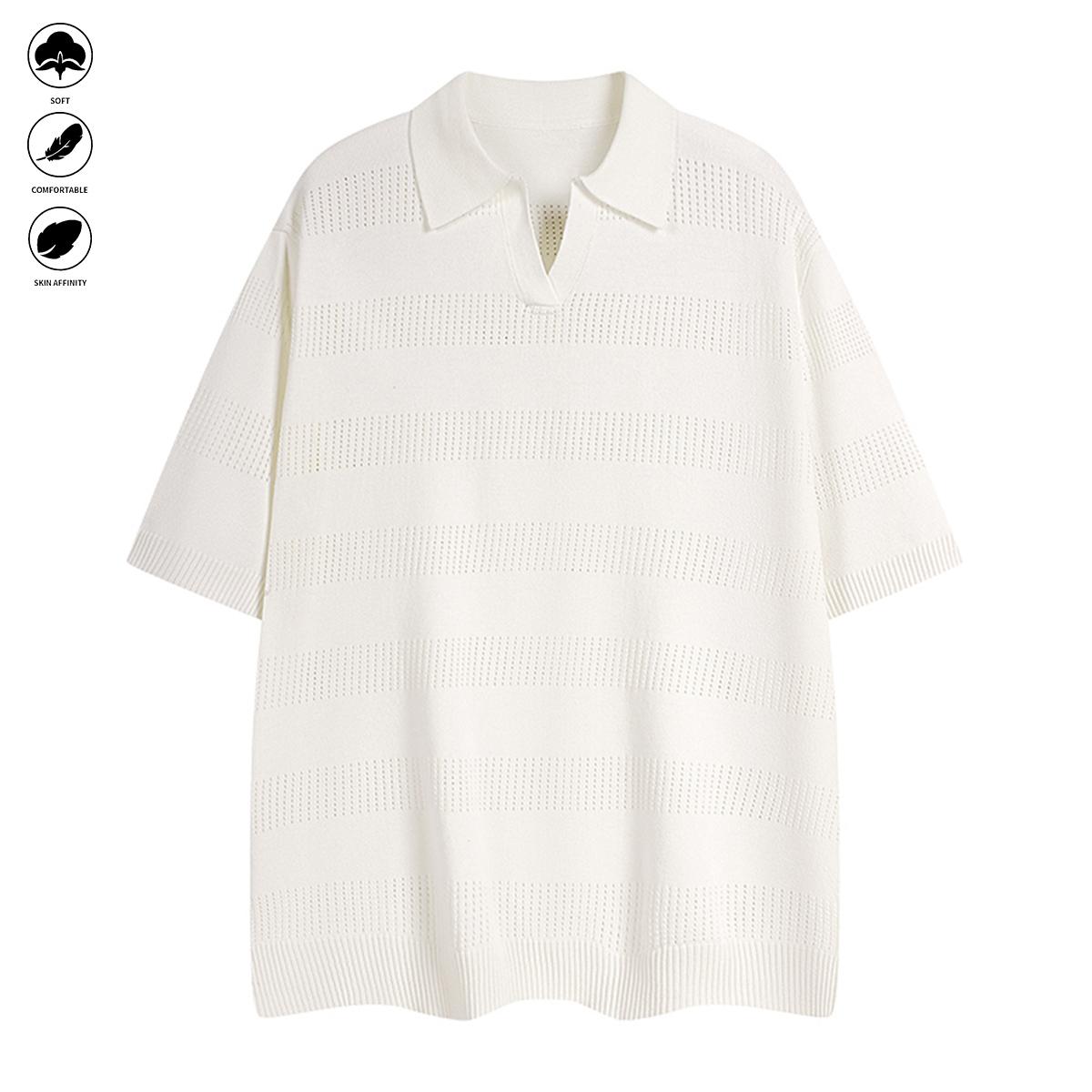 Collarless short-sleeved knitted shirt for men, trendy brand, fashionable, business casual, T-shirt, sweater. Men's and women's same style, for couples, breathable, cool, pure color, versatile, simple, classic style, suitable for daily work.