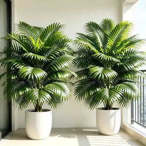 2 Pack Artificial Sago Palm Tree 35.4in/90cm Lifelike Fake Cycad Plant No Maintenance Faux Tropical Greenery for Indoor Outdoor Home Office Porch Patio Decor, UV Resistant, Easy Care