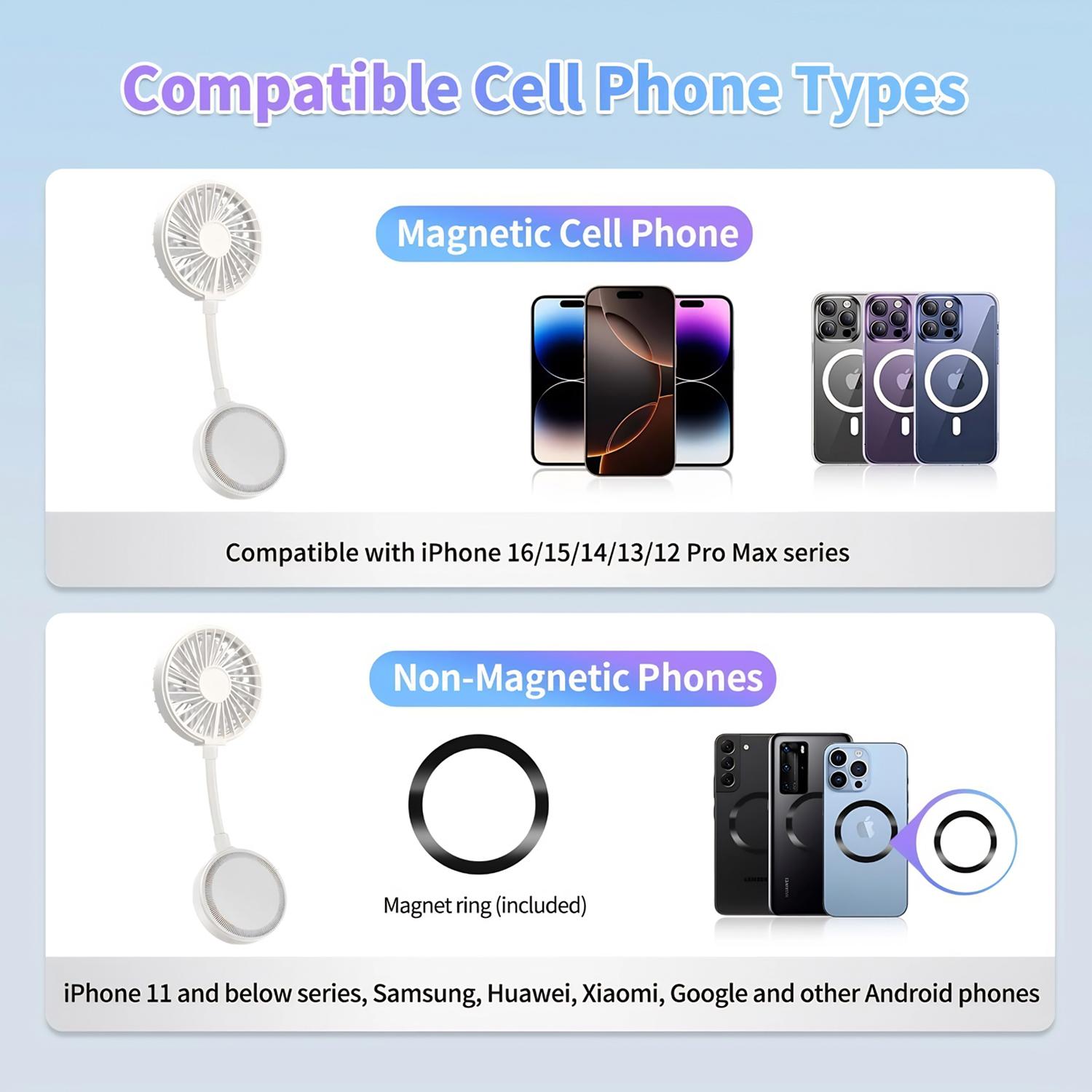 3 Speed Adjustments Magnetic Cell Phone Fan Handheld Folding Mini Fan USB Rechargeable Fan with Stand for Desktop Classroom Bedroom