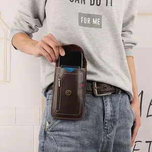 New Genuine Leather Mobile Phone Waist Bag Dual Pocket Holder with Belt, Multifunctional for Outdoor Sports, Construction Work & Daily Activities - Unisex Solid Pouch