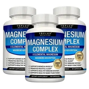 Toplux Nutrition Magnesium Complex 1000mg 90Capsules 7 Elemental Sources for Bone MuscleSleep Immune Support Malate Taurate ChelatedEasy Absorption for Men Women - Mineral,Healthcare