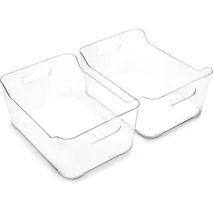 Clear Large Plastic Storage Bins 2 Pack - Pantry Organizers and Storage Containers, Fridge Organizer Bins, Kitchen Cabinet Organizer, Medicine Cabinet Bin