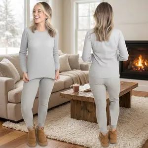 Women's 2-Piece Waffle Thermal Set - Long Sleeve Shirt and Pants Base Layer for Cold Weather | Warm Comfortable Fleece-Lined Thermal Underwear Perfect for Winter Outdoor Activities Skiing Hiking Camping Layering Under Clothes