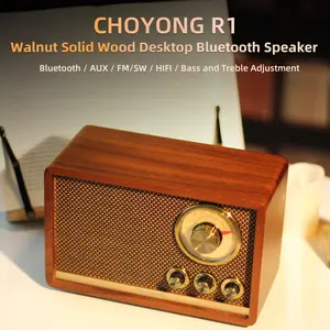 ChaoYuan R1 Walnut Solid Wood Bluetooth Radio with Speaker, Elegant Vintage Radio,AM/FM Radio Speaker with Shortwave for Home, Kitchen, Cafe,Wireless Streaming,CHOYONG R1,CHOYOUNG R1