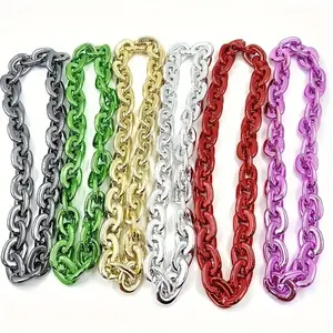 Hip Hop Large Thick Acrylic Plastic Cuban Link Chain Jewelry Necklace 32in 80cm - Lightweight Fashion Statement for Men and Women, Streetwear Style, Durable Gold and Silver Finish, Bold Chunky Statement Necklace for Parties, Cosplay, and Daily Wear