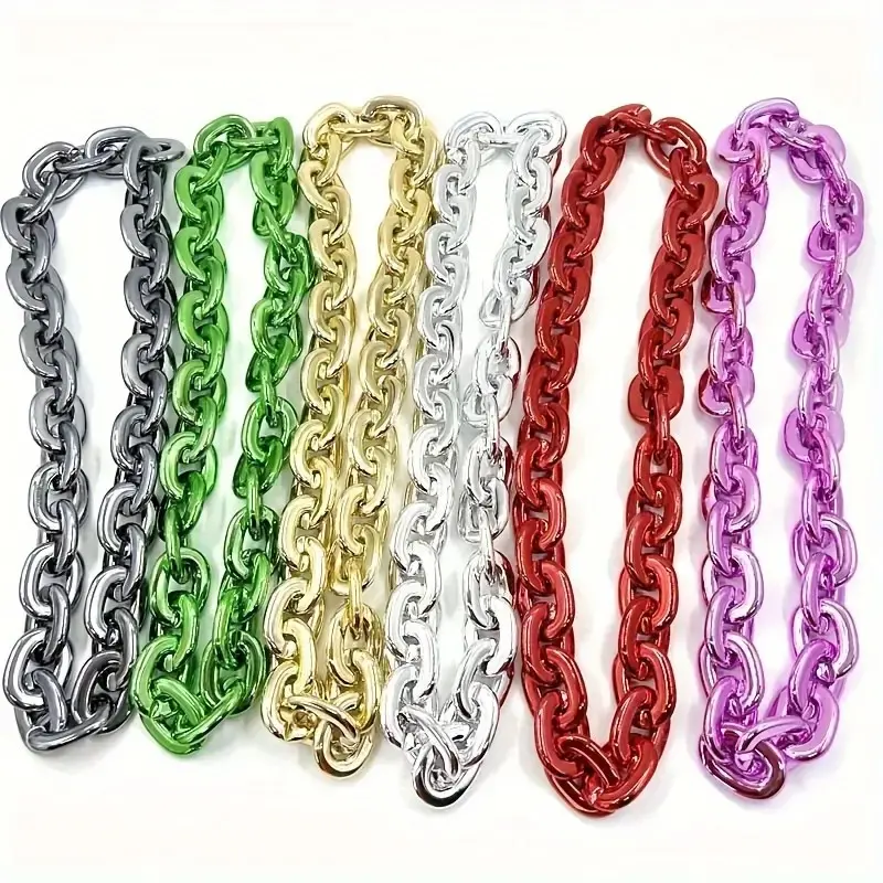 Hip Hop Large Thick Acrylic Plastic Cuban Link Chain Jewelry Necklace 32in 80cm - Lightweight Fashion Statement for Men and Women, Streetwear Style, Durable Gold and Silver Finish, Bold Chunky Statement Necklace for Parties, Cosplay, and Daily Wear