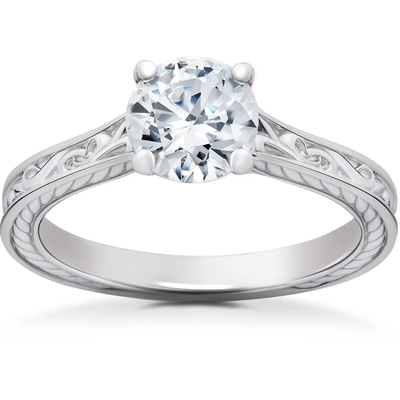 Certified 1Ct Diamond Solitaire Engagement Ring 14k White Gold Lab Grown