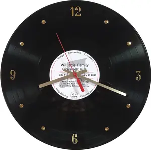 Personalized 12" Vinyl Record Clock- Customize Names, Date, & Songs. Unique for Birthday, Family… Made with a genuine vinyl record