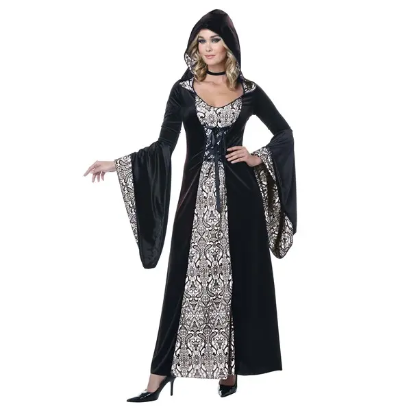 Women's Deluxe Velvet Damask Hooded Robe Costume