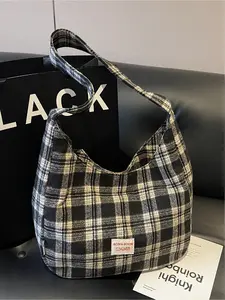 Women's Large Capacity Korean Style Plaid Crossbody Bag, Lock and Strap Shoulder Bag, Ideal for Daily Commute and Work Use